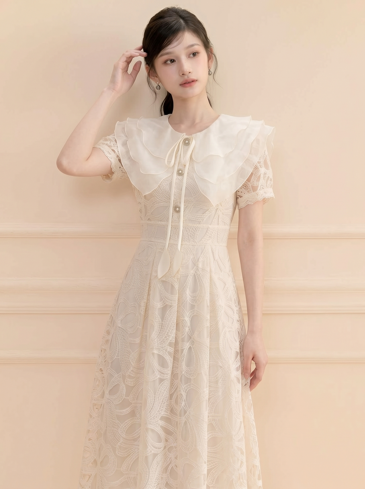 【dress】ラッフルカラーレースワンピース　N3709