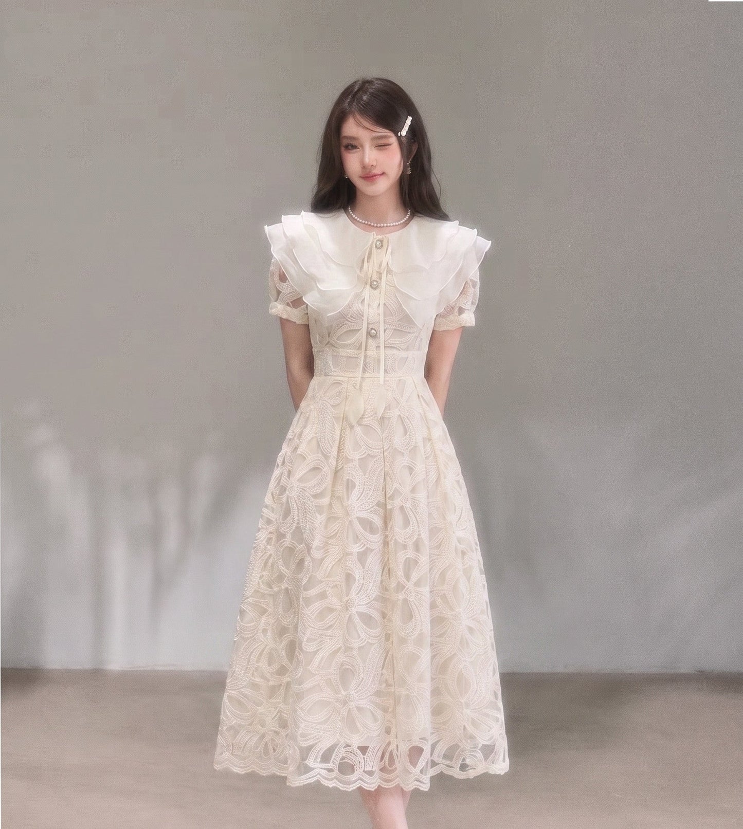【dress】ラッフルカラーレースワンピース　N3709
