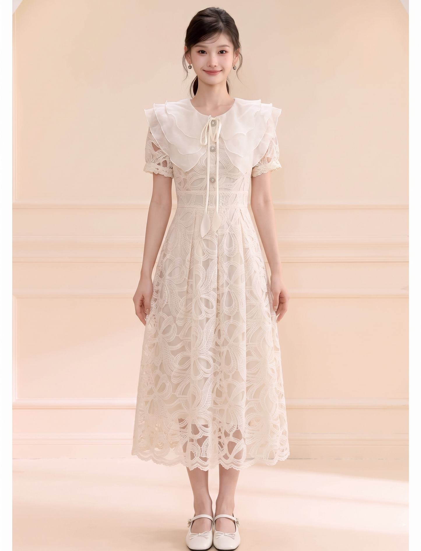 【dress】ラッフルカラーレースワンピース　N3709