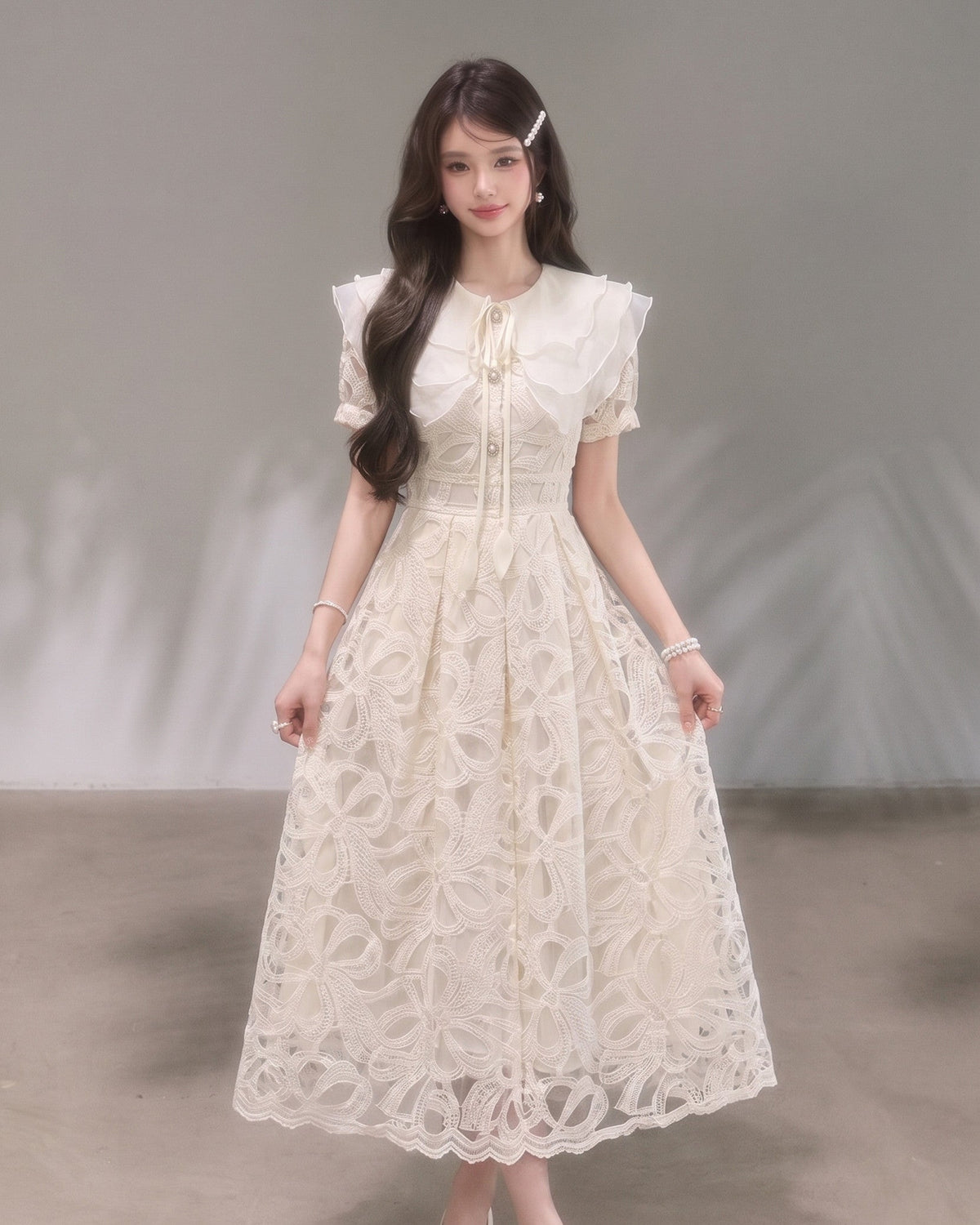 【dress】ラッフルカラーレースワンピース　N3709