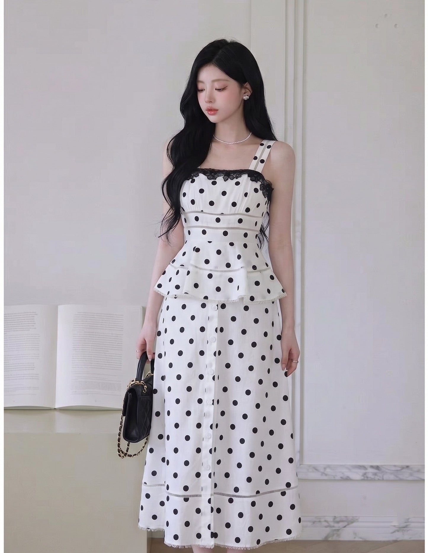 【dress】ペプラムドットロングワンピース   N3771