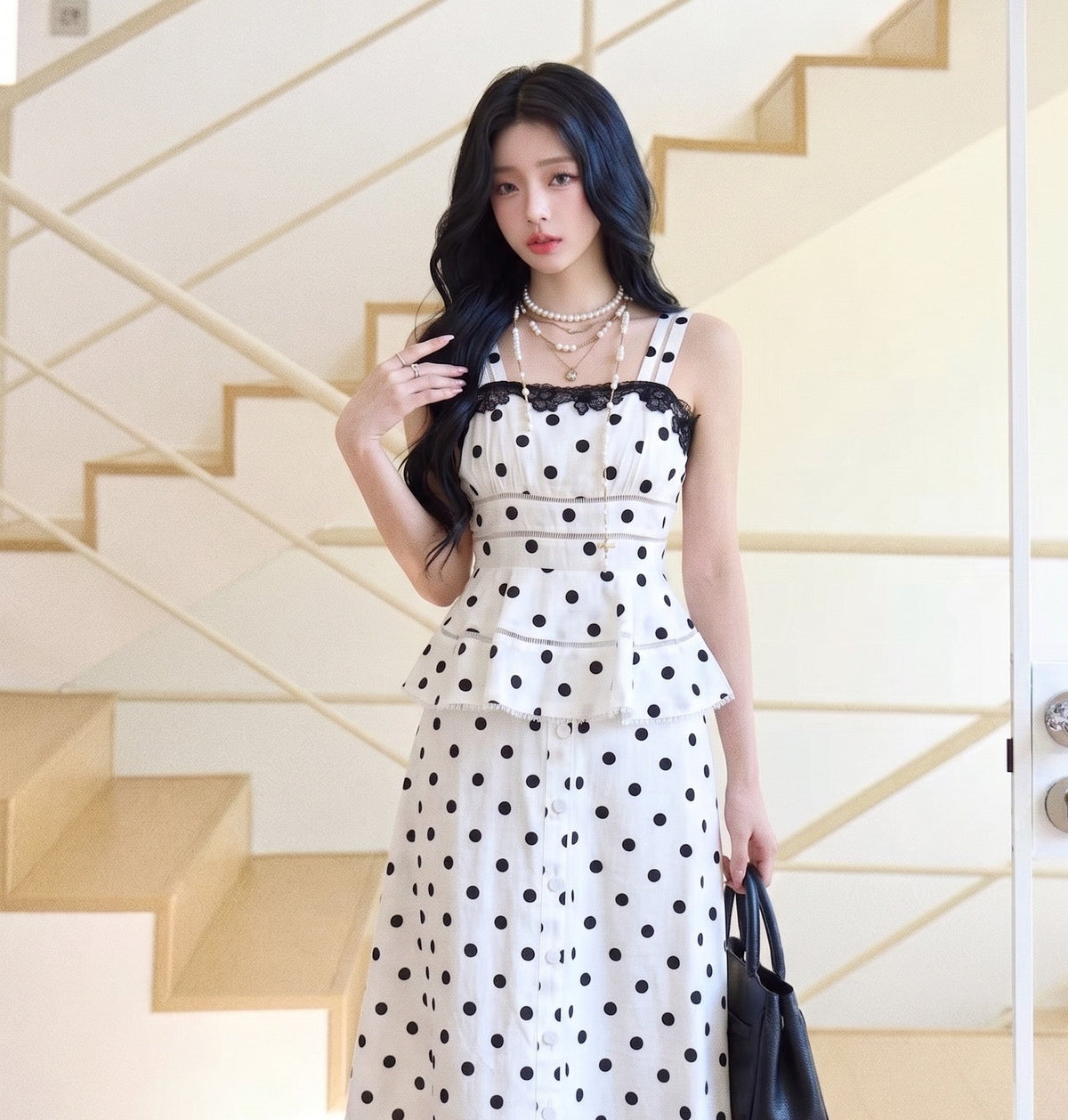 【dress】ペプラムドットロングワンピース   N3771