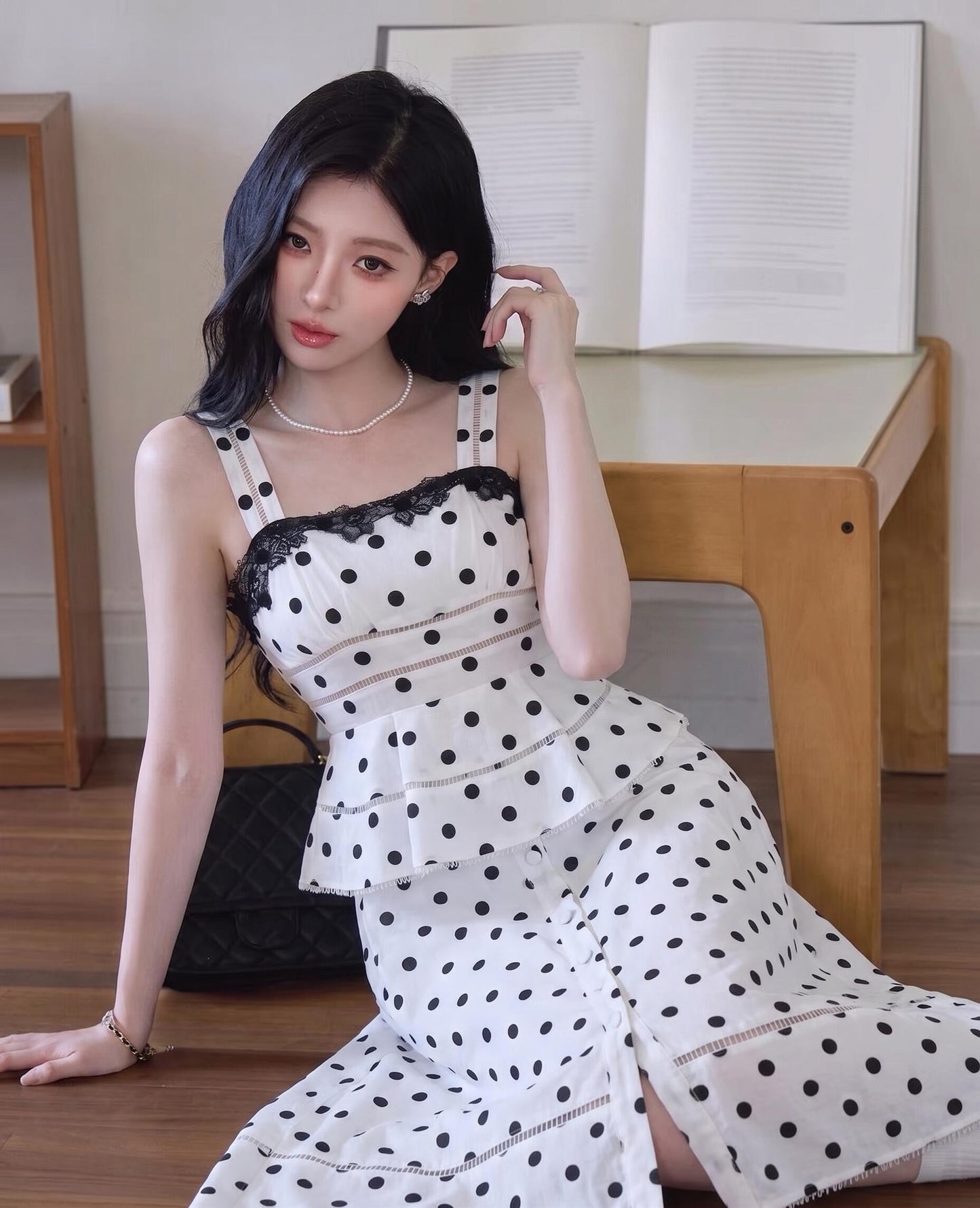【dress】ペプラムドットロングワンピース   N3771