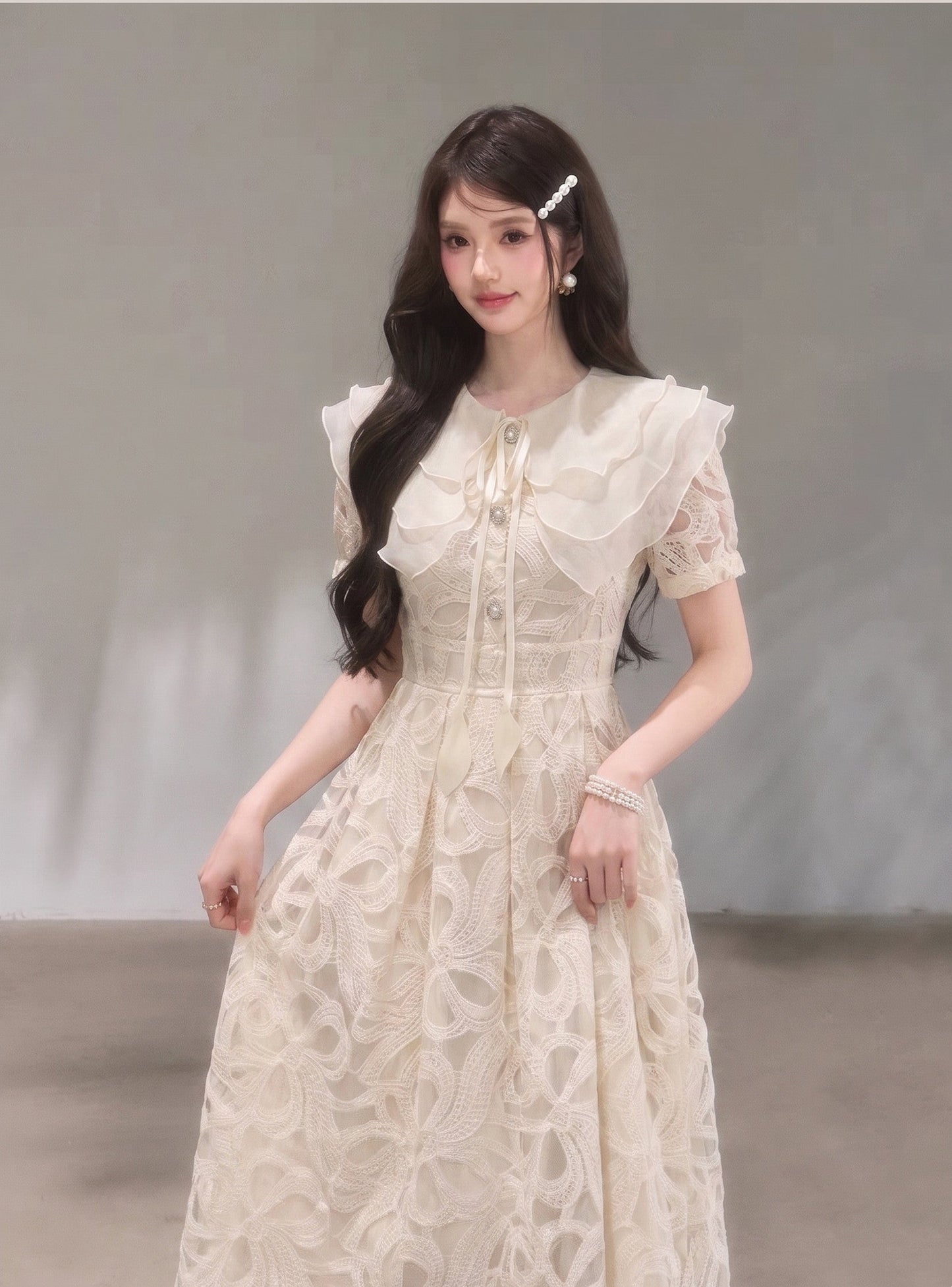 【dress】ラッフルカラーレースワンピース　N3709