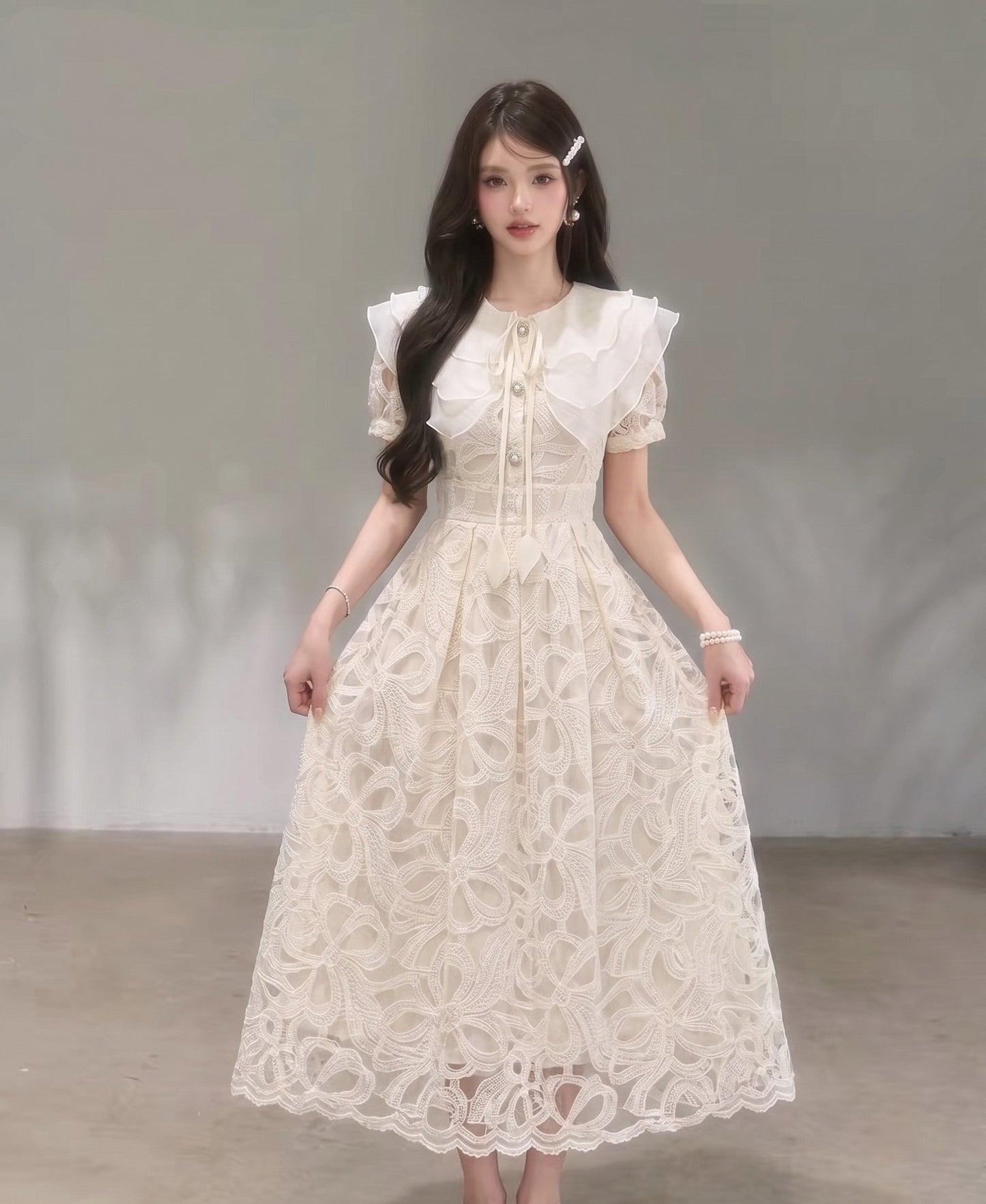 【dress】ラッフルカラーレースワンピース　N3709