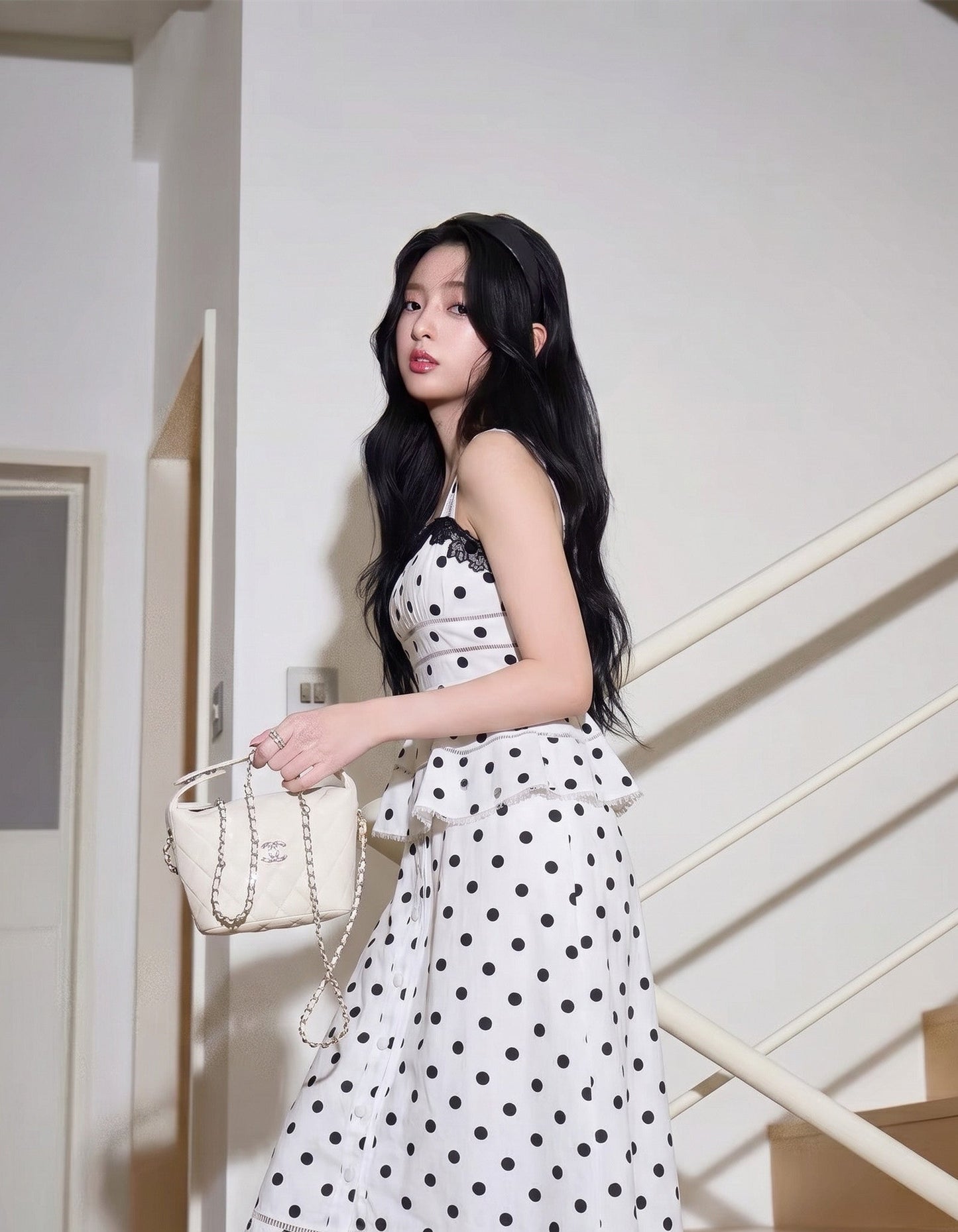 【dress】ペプラムドットロングワンピース   N3771