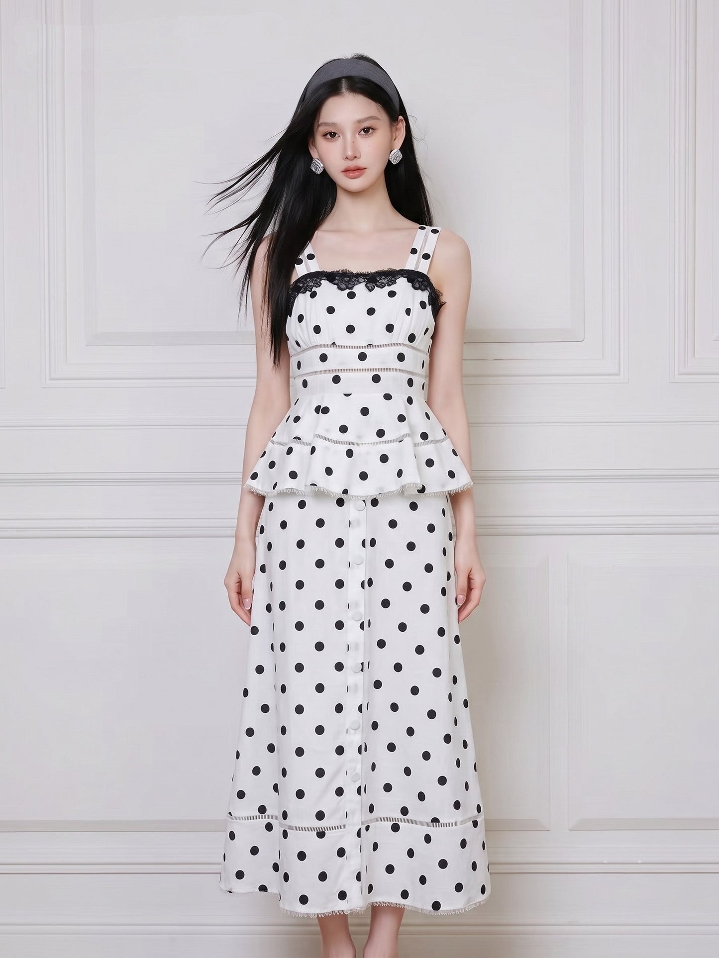 【dress】ペプラムドットロングワンピース   N3771