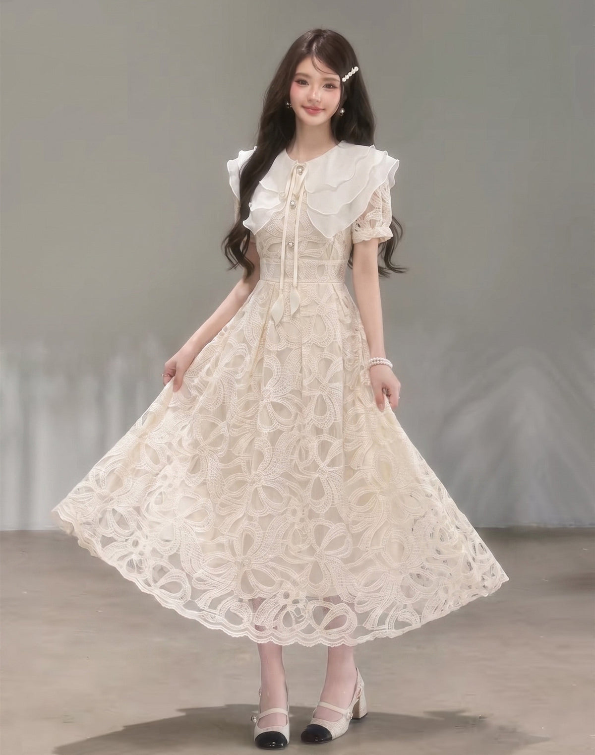 【dress】ラッフルカラーレースワンピース　N3709
