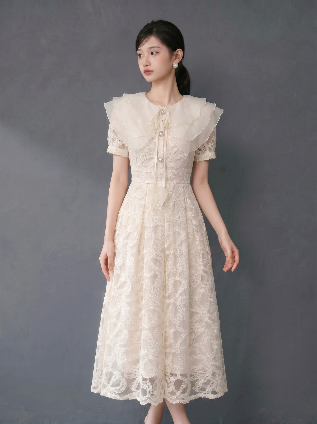 【dress】ラッフルカラーレースワンピース　N3709