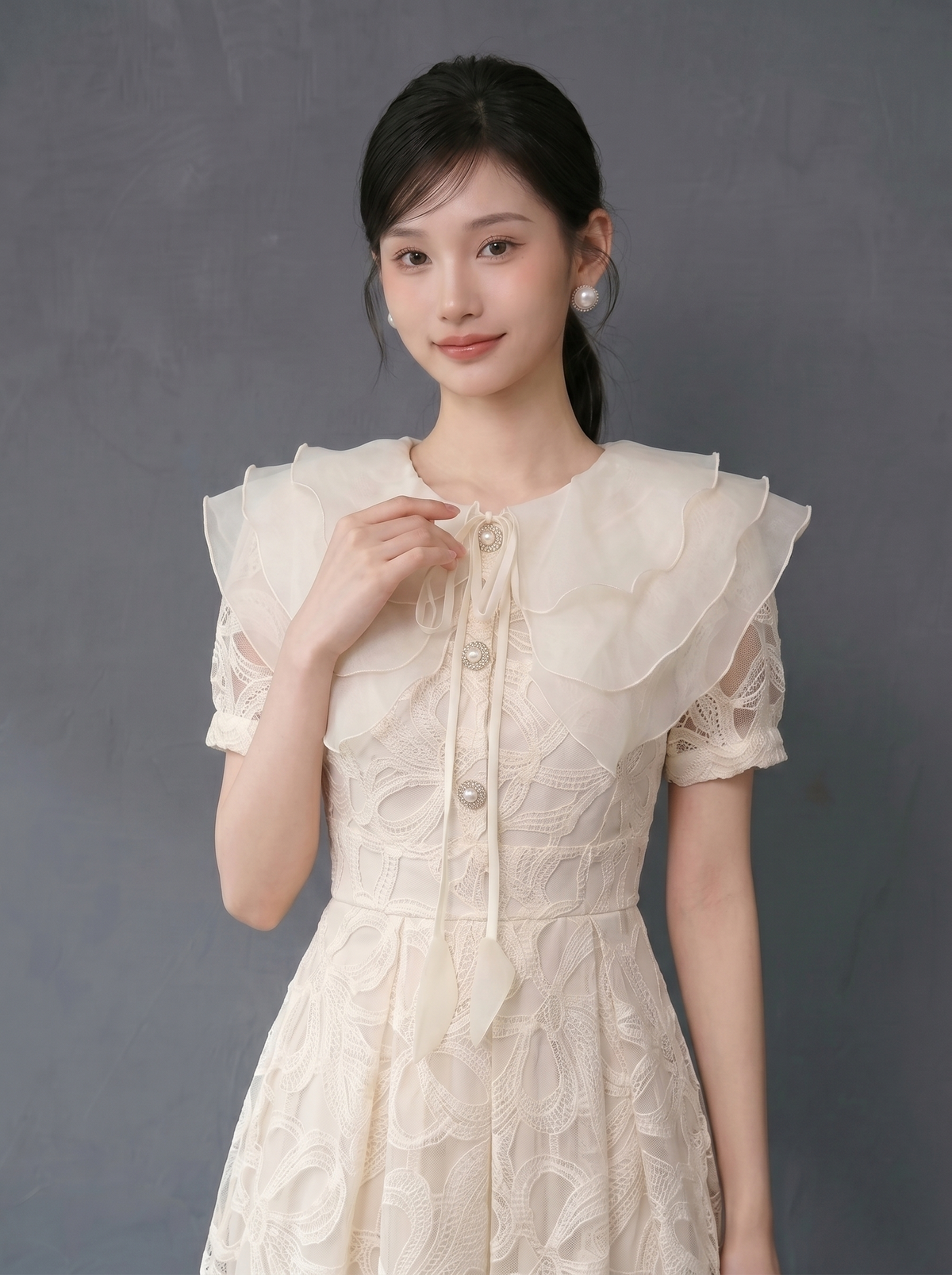 【dress】ラッフルカラーレースワンピース　N3709