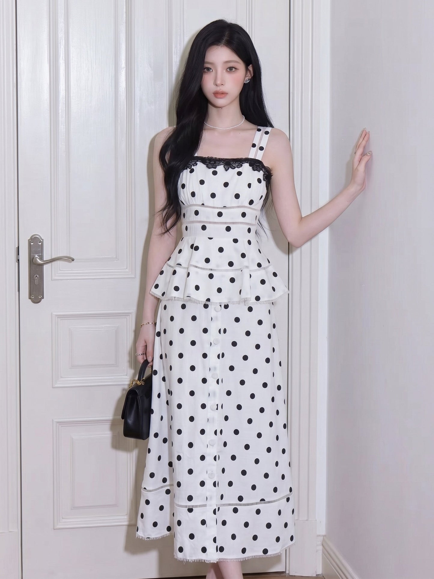 【dress】ペプラムドットロングワンピース   N3771