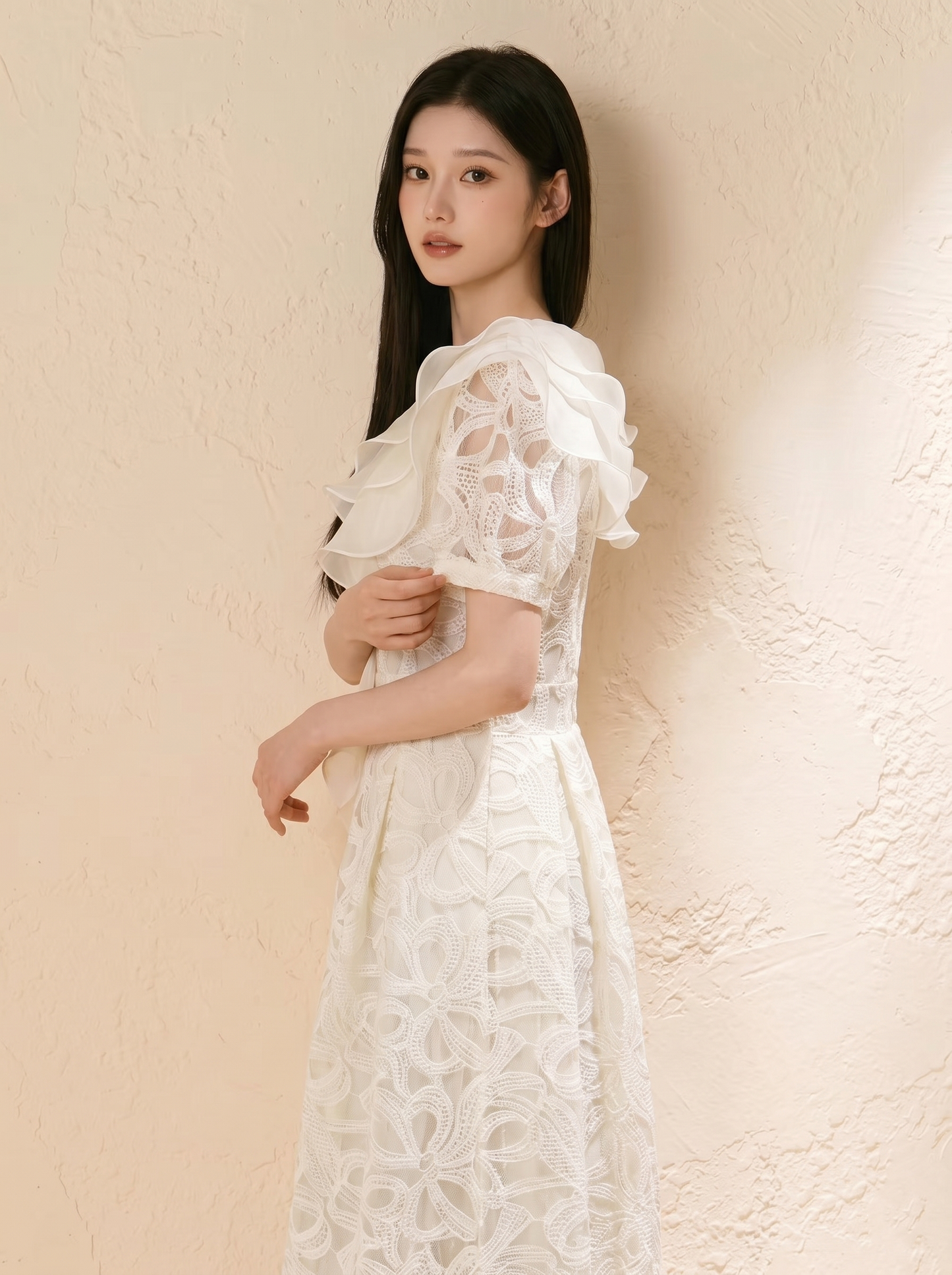 【dress】ラッフルカラーレースワンピース　N3709