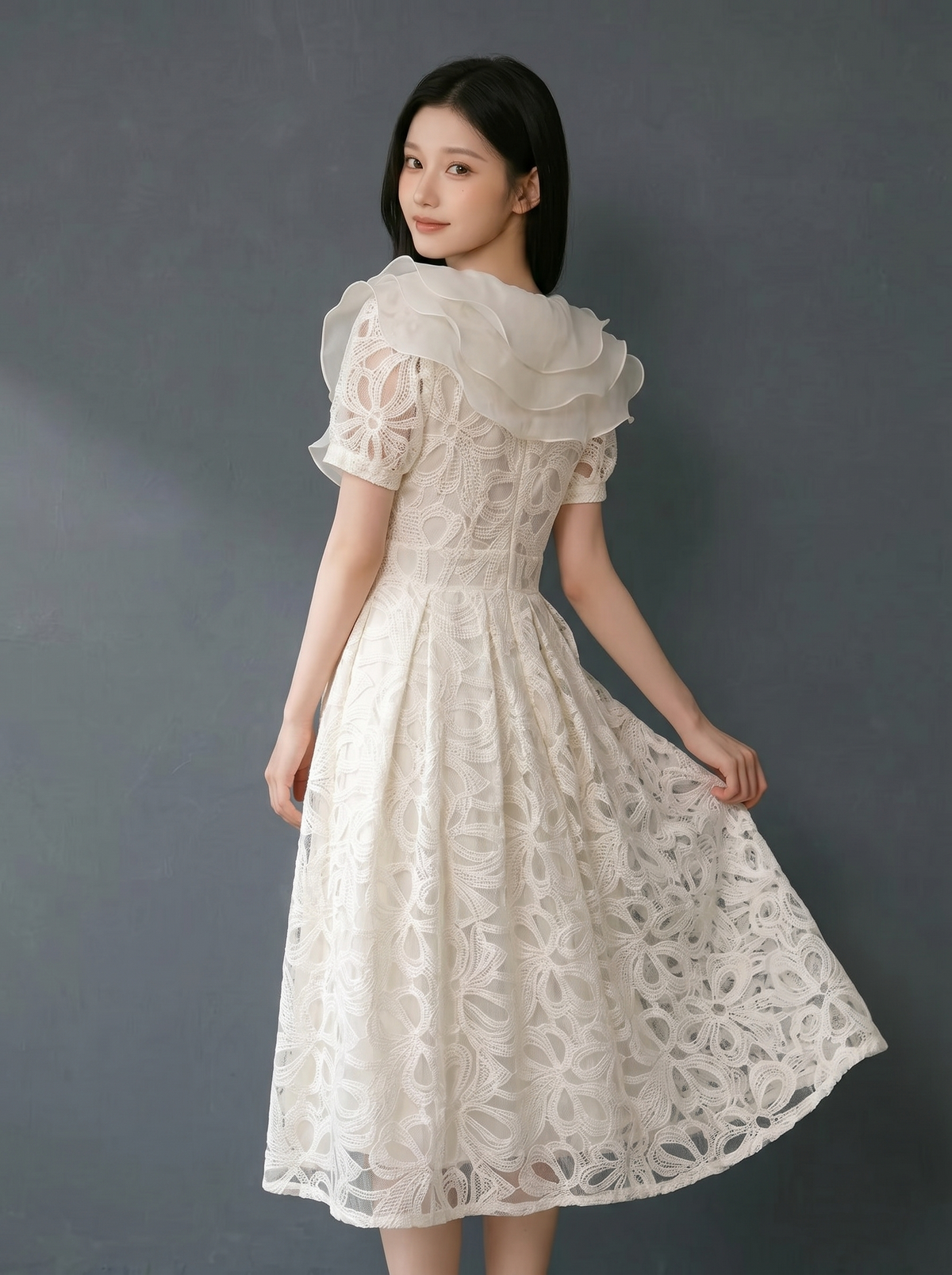 【dress】ラッフルカラーレースワンピース　N3709