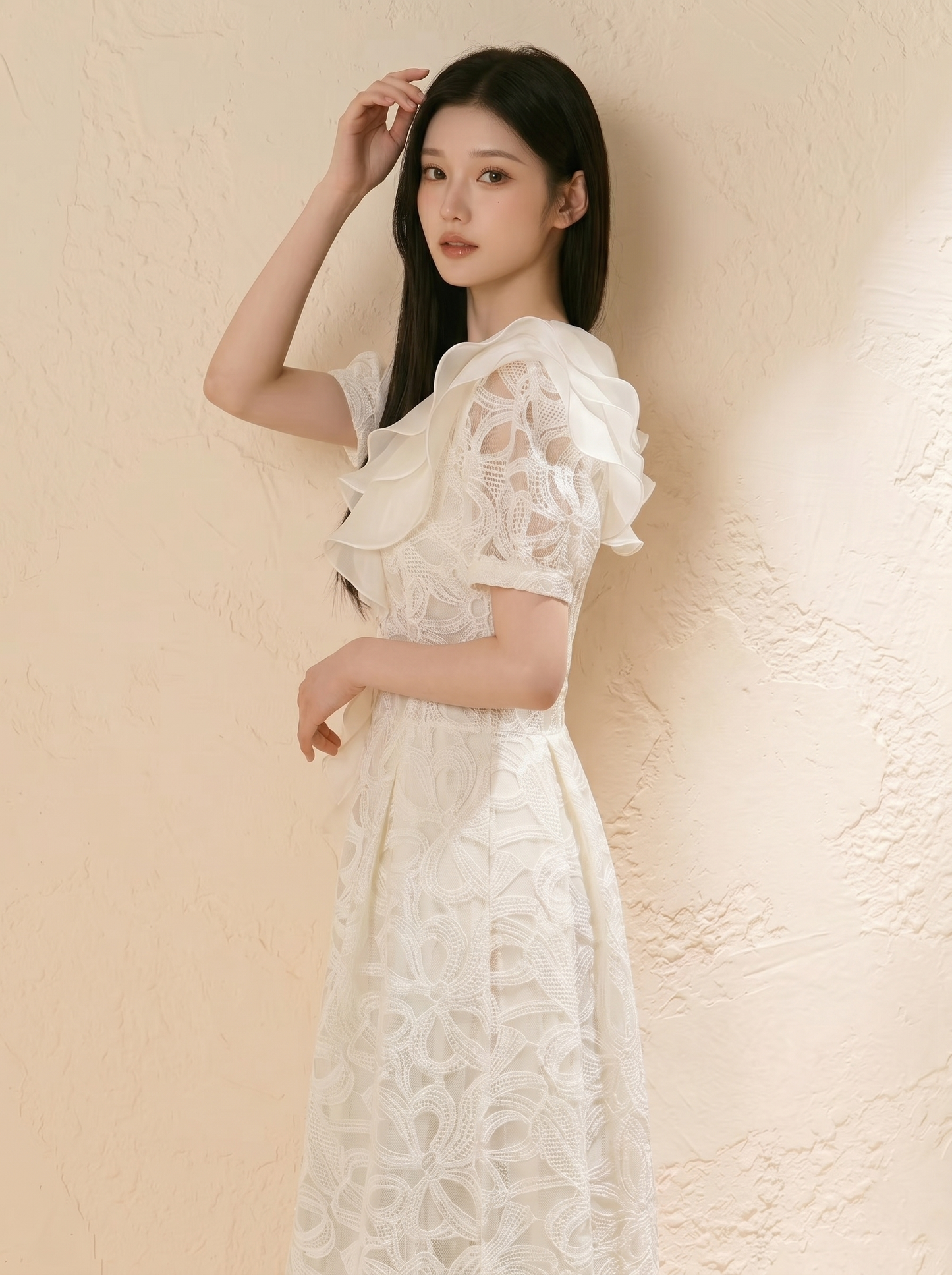 【dress】ラッフルカラーレースワンピース　N3709