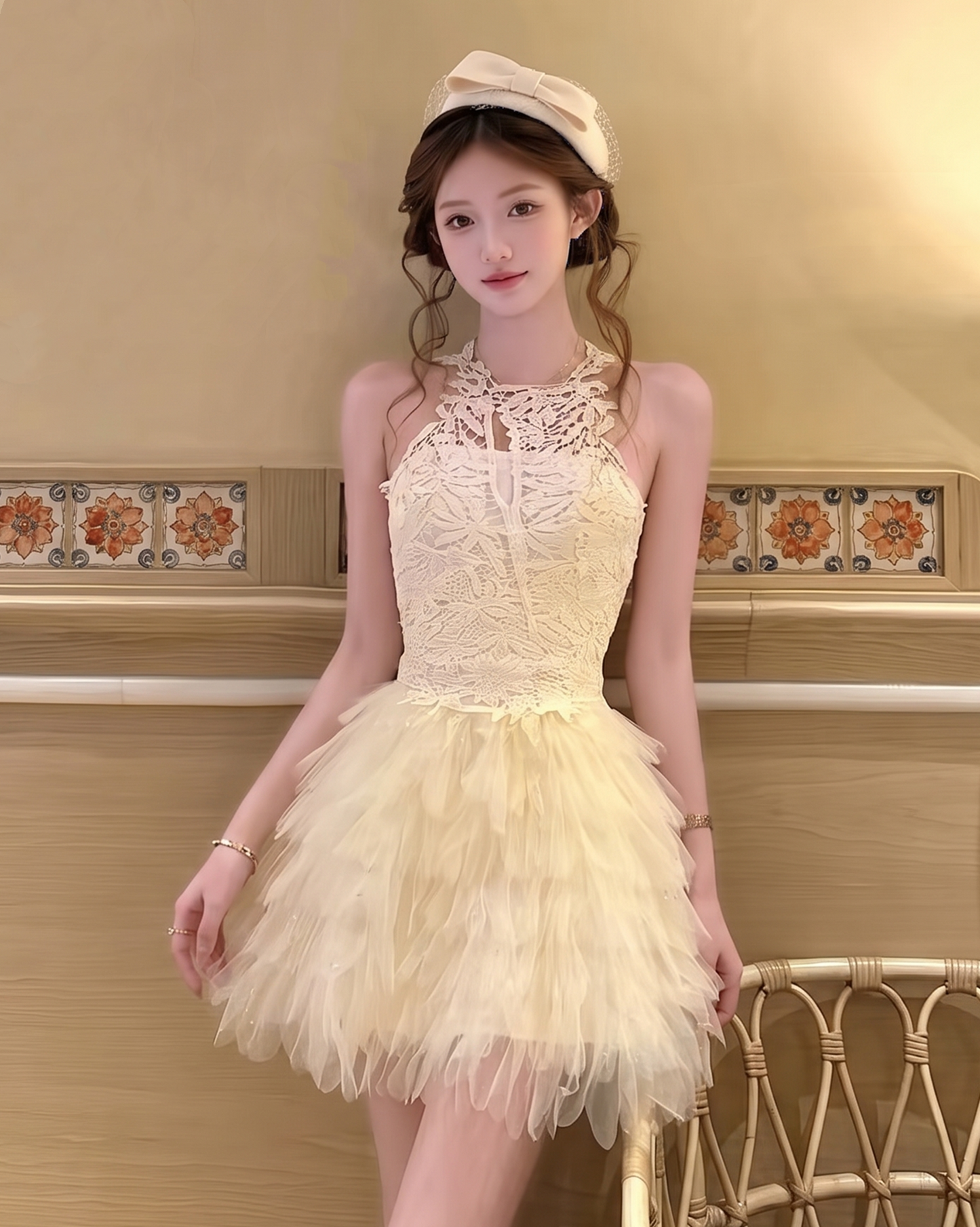 【dress】レースドッキングチュールミニワンピース  N3737