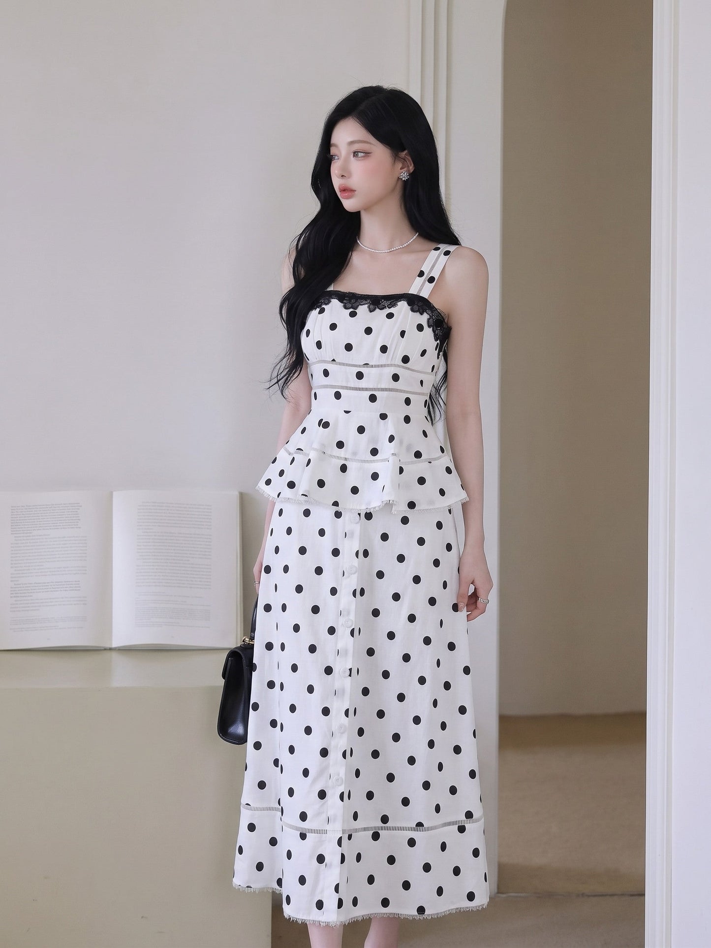 【dress】ペプラムドットロングワンピース   N3771