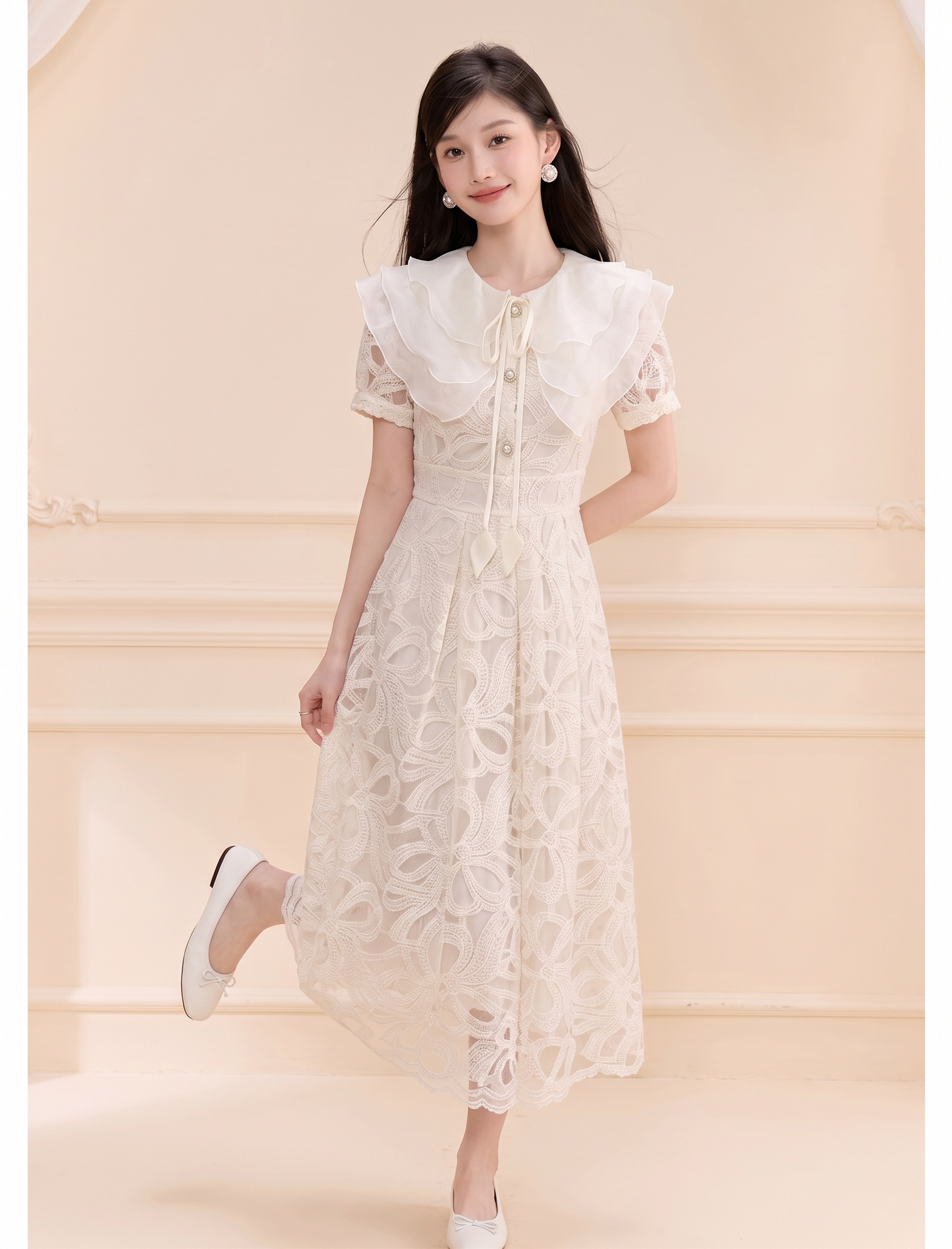 【dress】ラッフルカラーレースワンピース　N3709