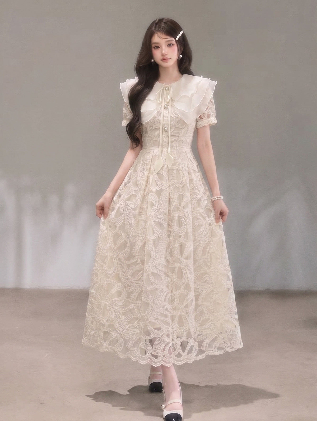 【dress】ラッフルカラーレースワンピース　N3709