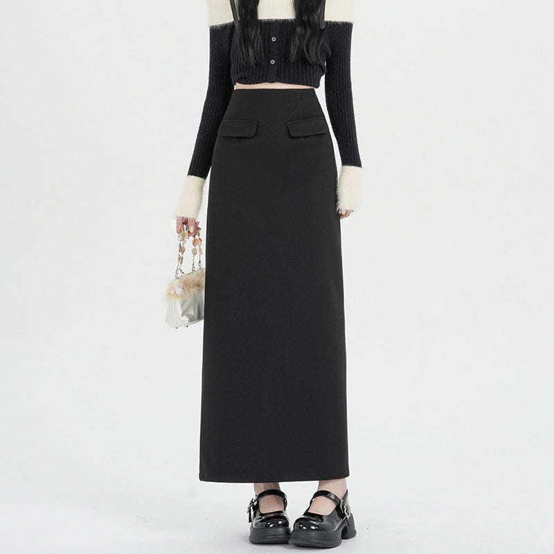 【bottoms】スリットラシャ生地スカートG24427