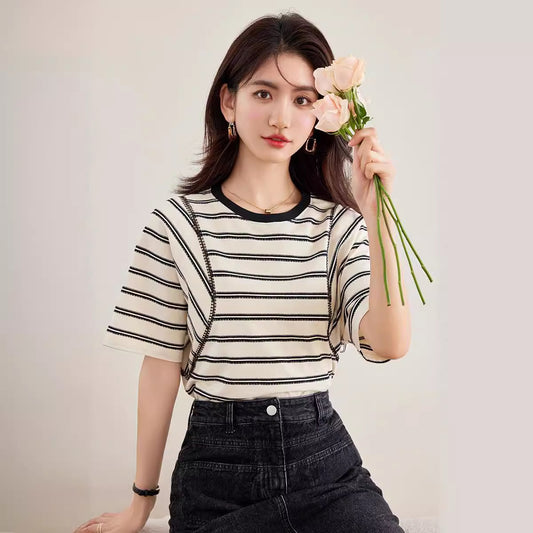 【tops】ストライプ柄半袖TシャツG21954