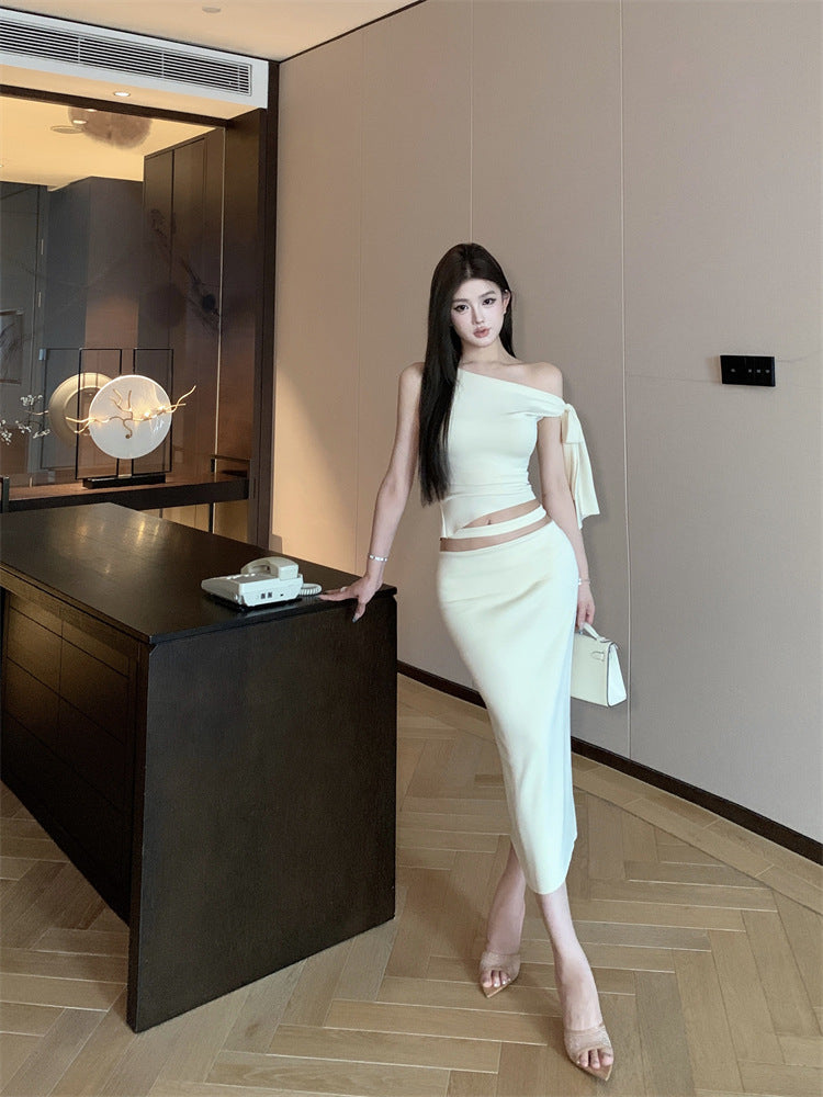 【set】オブリークネックトップス+スカート２点セットG22729