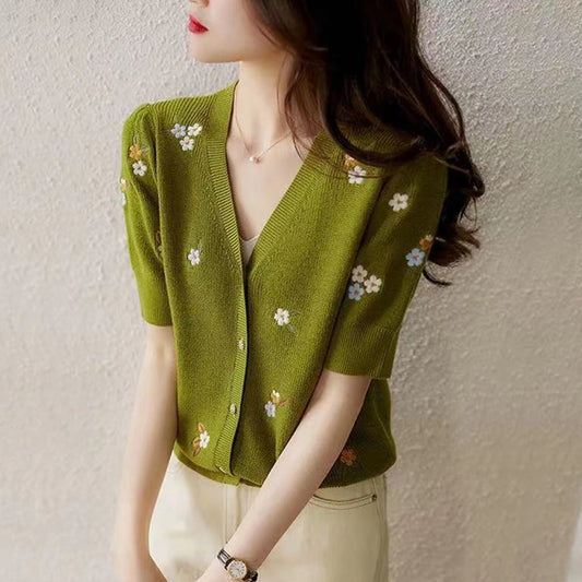 【tops】刺繍体型カバーニットトップスG21937