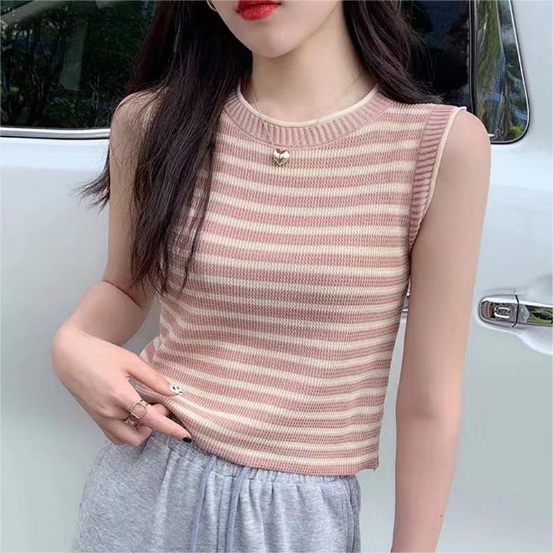 【tops】ボーダー柄ニットタンクトップF7586