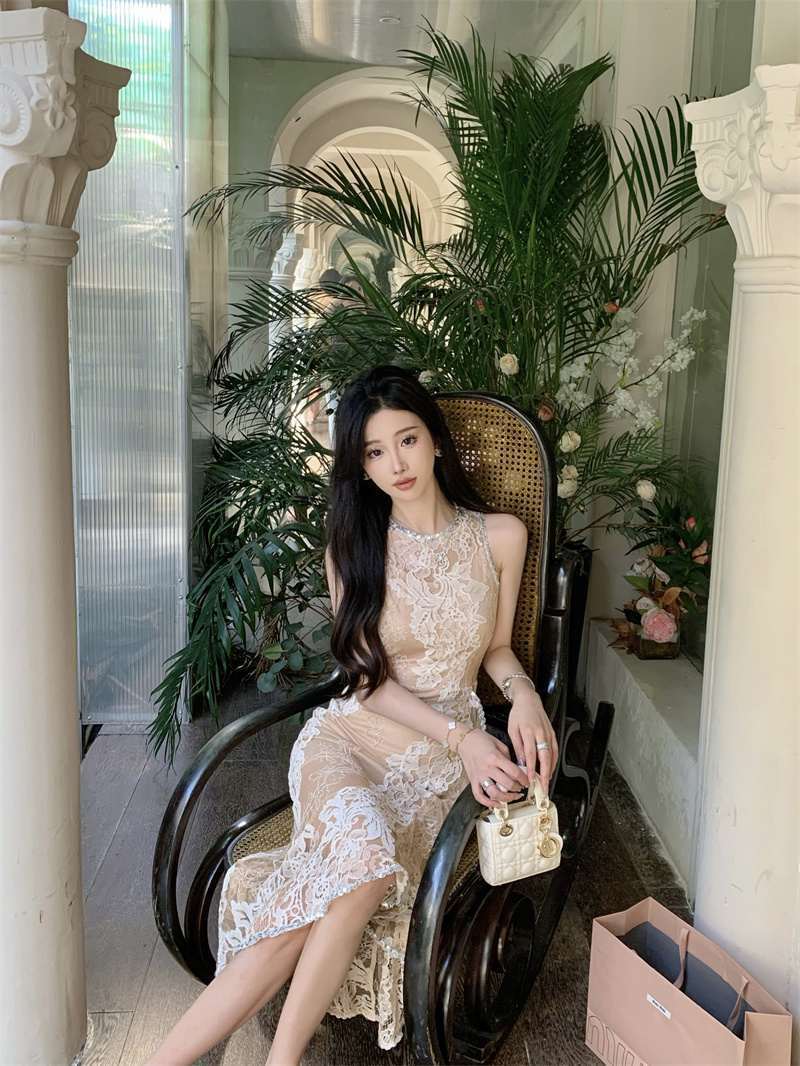 【dress】フリルスリットタイトレースワンピースG21729