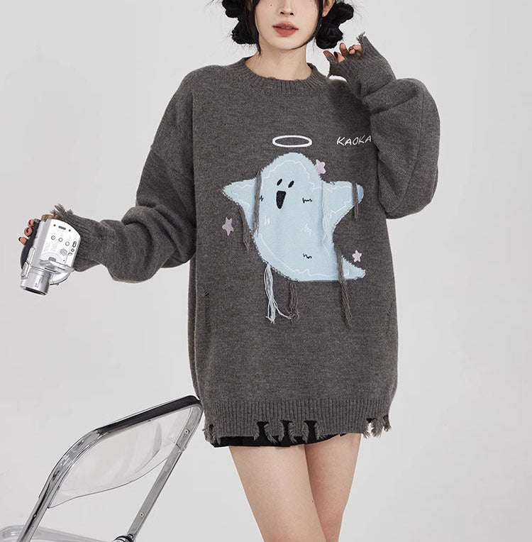 【Tops】2色ゆったり長袖セーターF8274