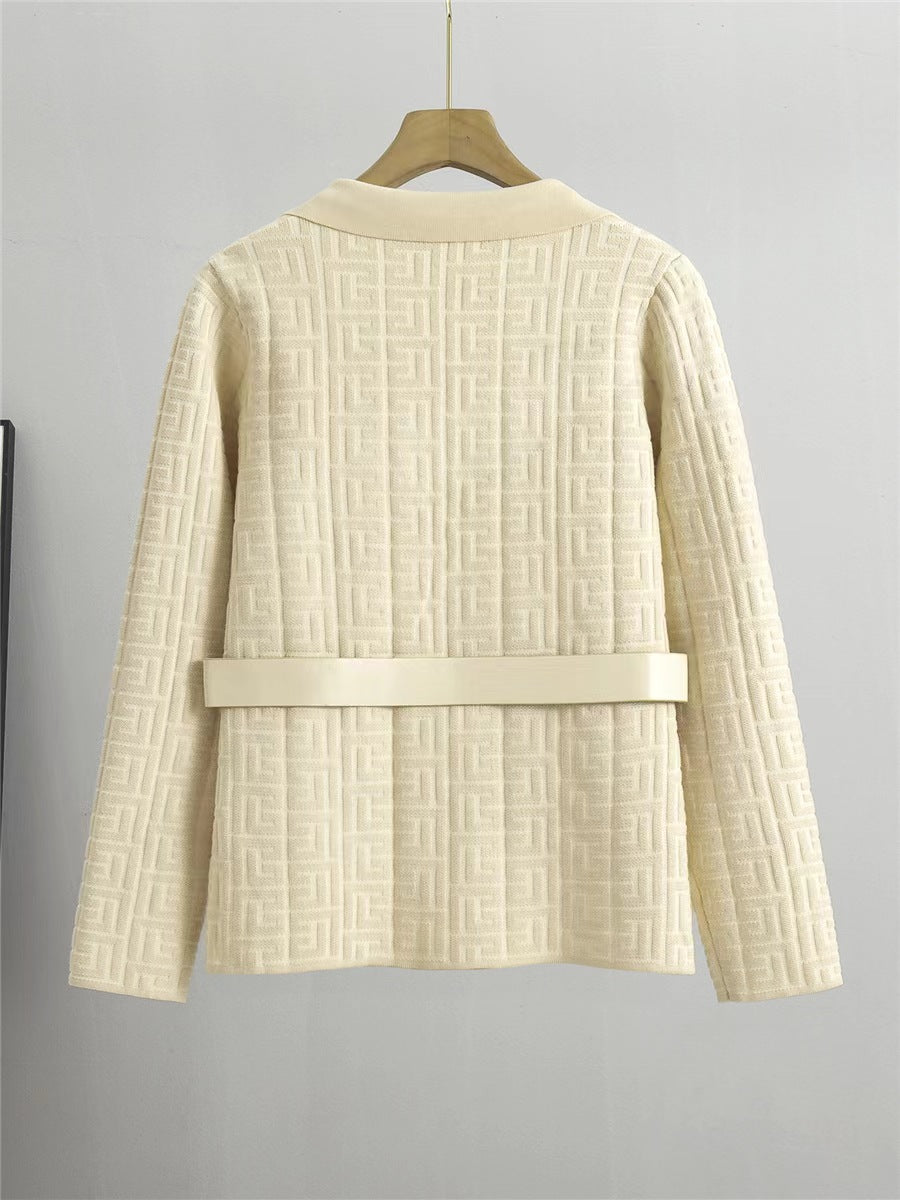 【outer】3色大きいラペルニットカーディガンF8230