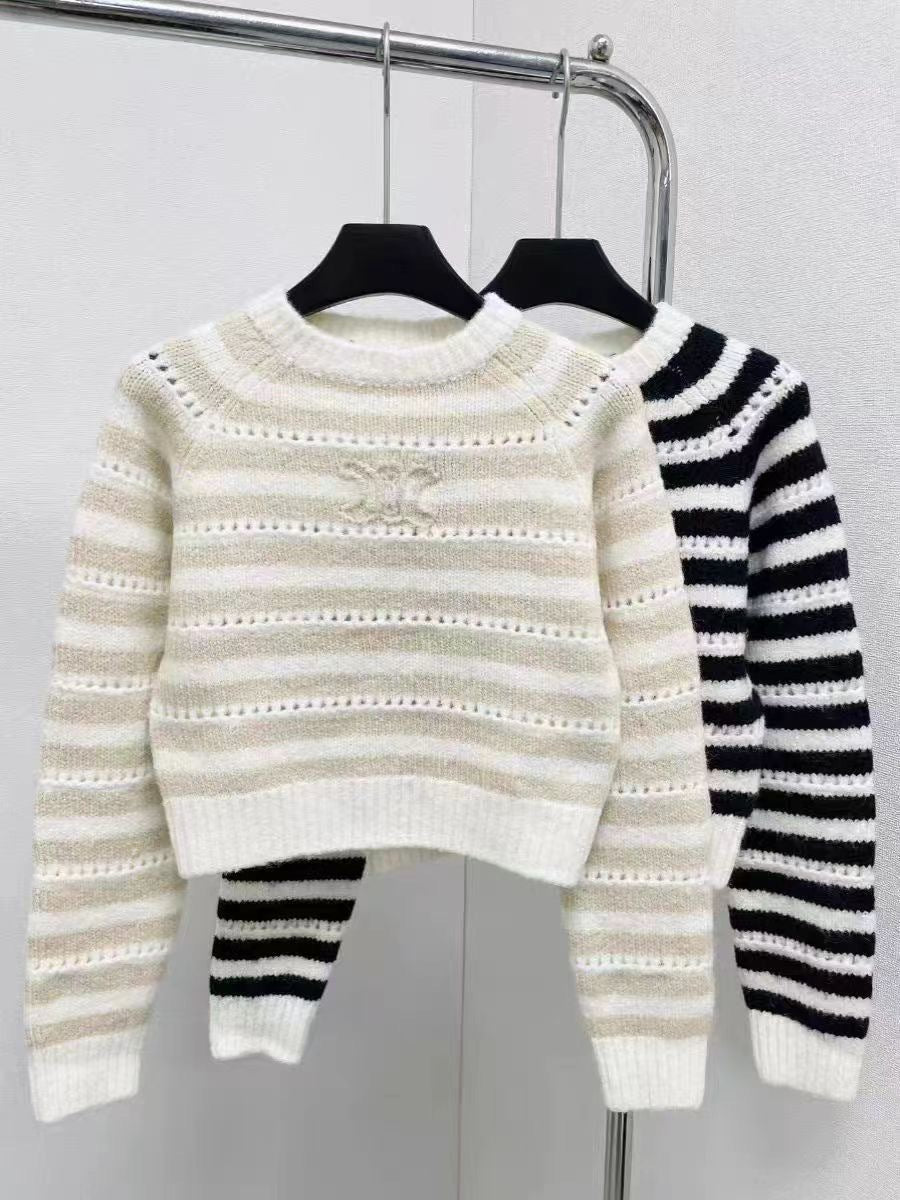 【tops】長袖ボーダー柄ニットセーターF8301