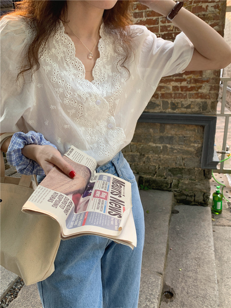 【tops】VネックパフスリーブブラウスG22041