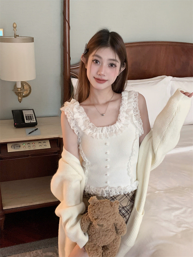 【tops】レースニットキャミソールG22296