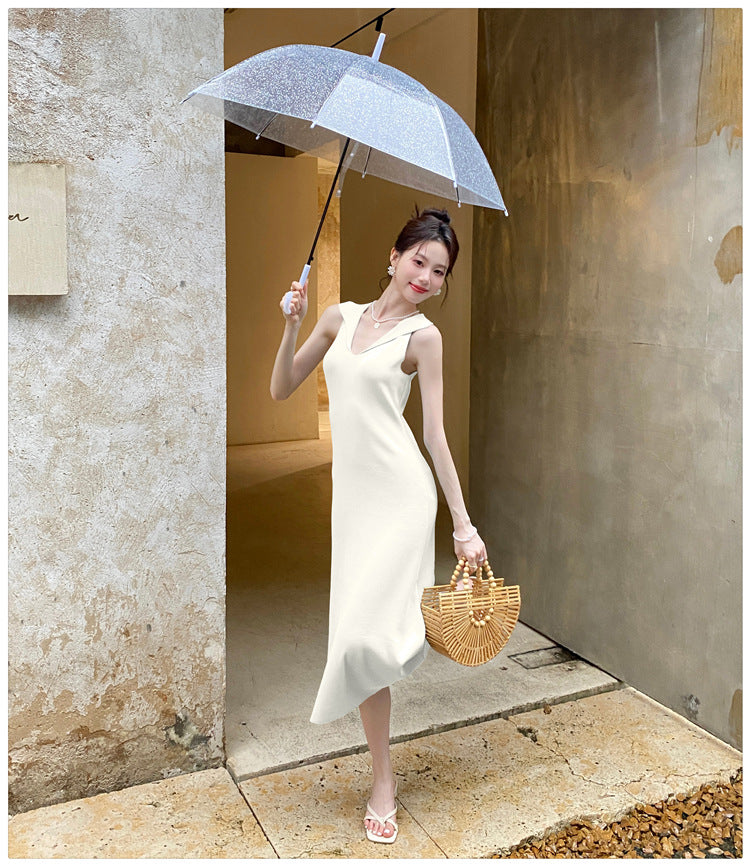 【dress】折り襟ニットキャミワンピースG22602