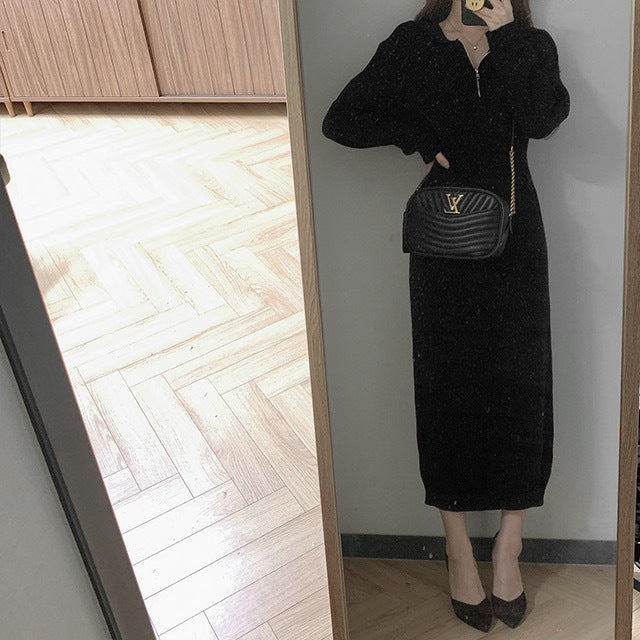 【dress】折り襟ニットワンピースG23165