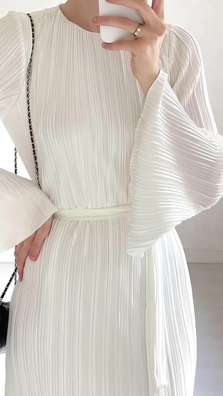 【dress】ラウンドネックフレアスリーブワンピースF8119