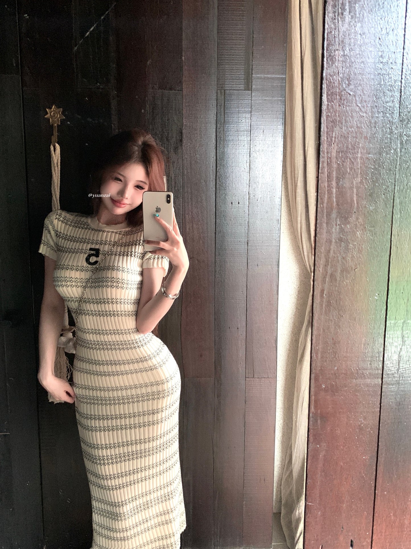 【dress】ストライプ柄ニットワンピースG21837