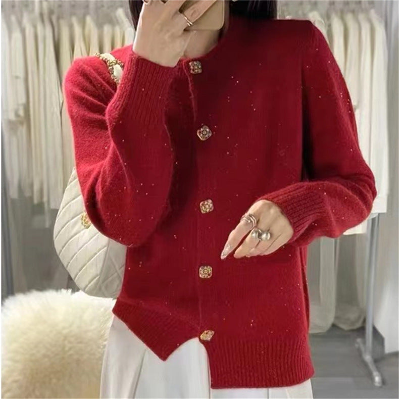 【outer】4色ラウンドネックニットカーディガンF8039