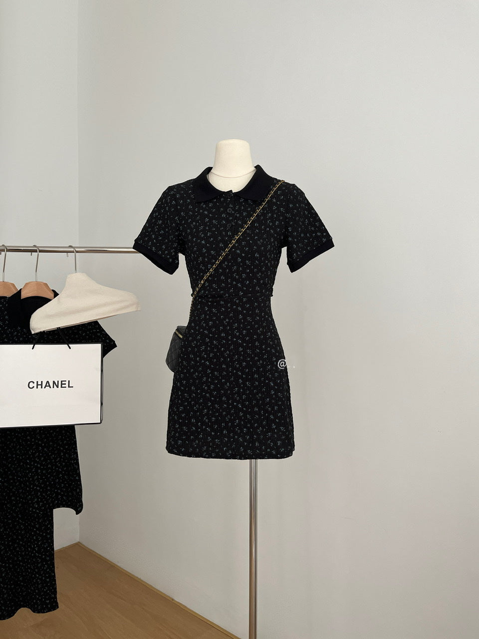 【dress】折り襟花柄ニットワンピースG21723