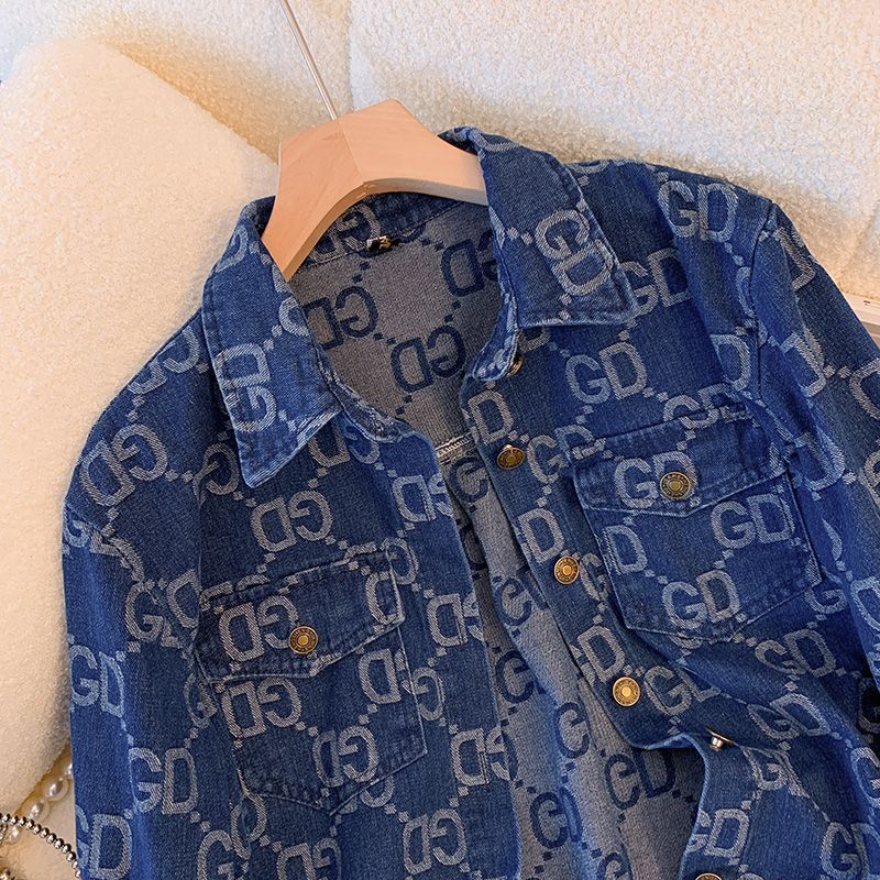 【tops】デニム春秋長袖ブラウスG23443