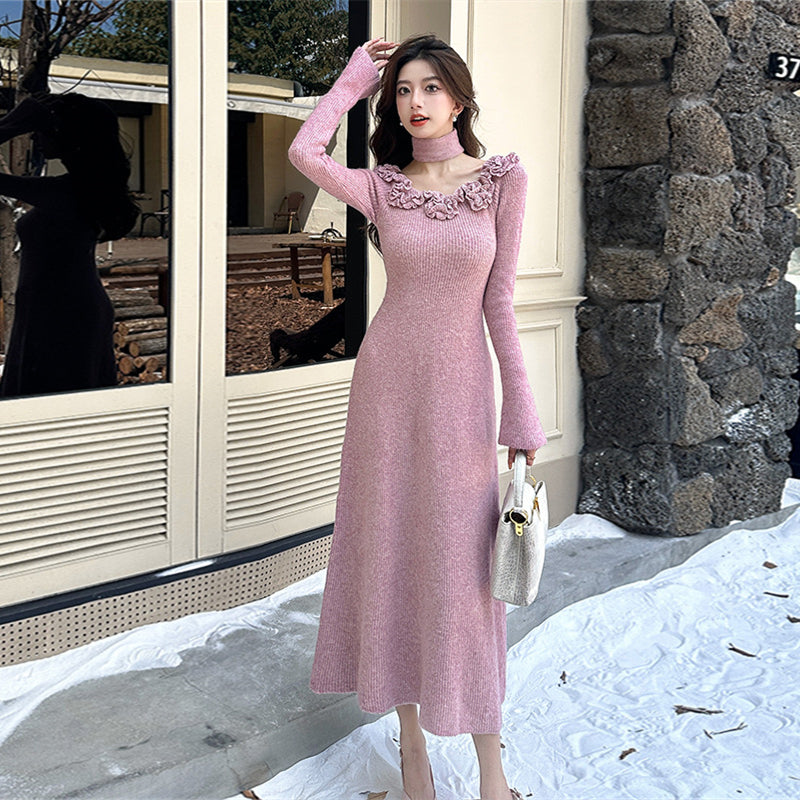 【dress】フラワー秋冬ニットワンピースG24543