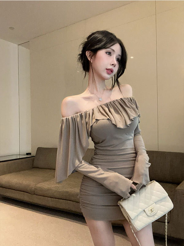 【dress】オフショルダーフリル長袖ワンピースG24378