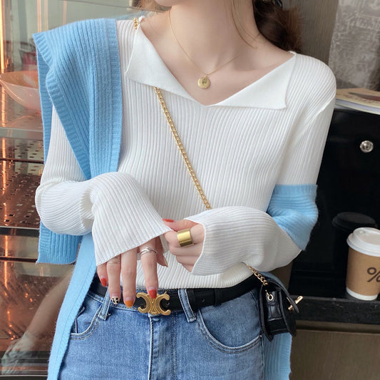 【tops】Vネック長袖ニットセーターG23075