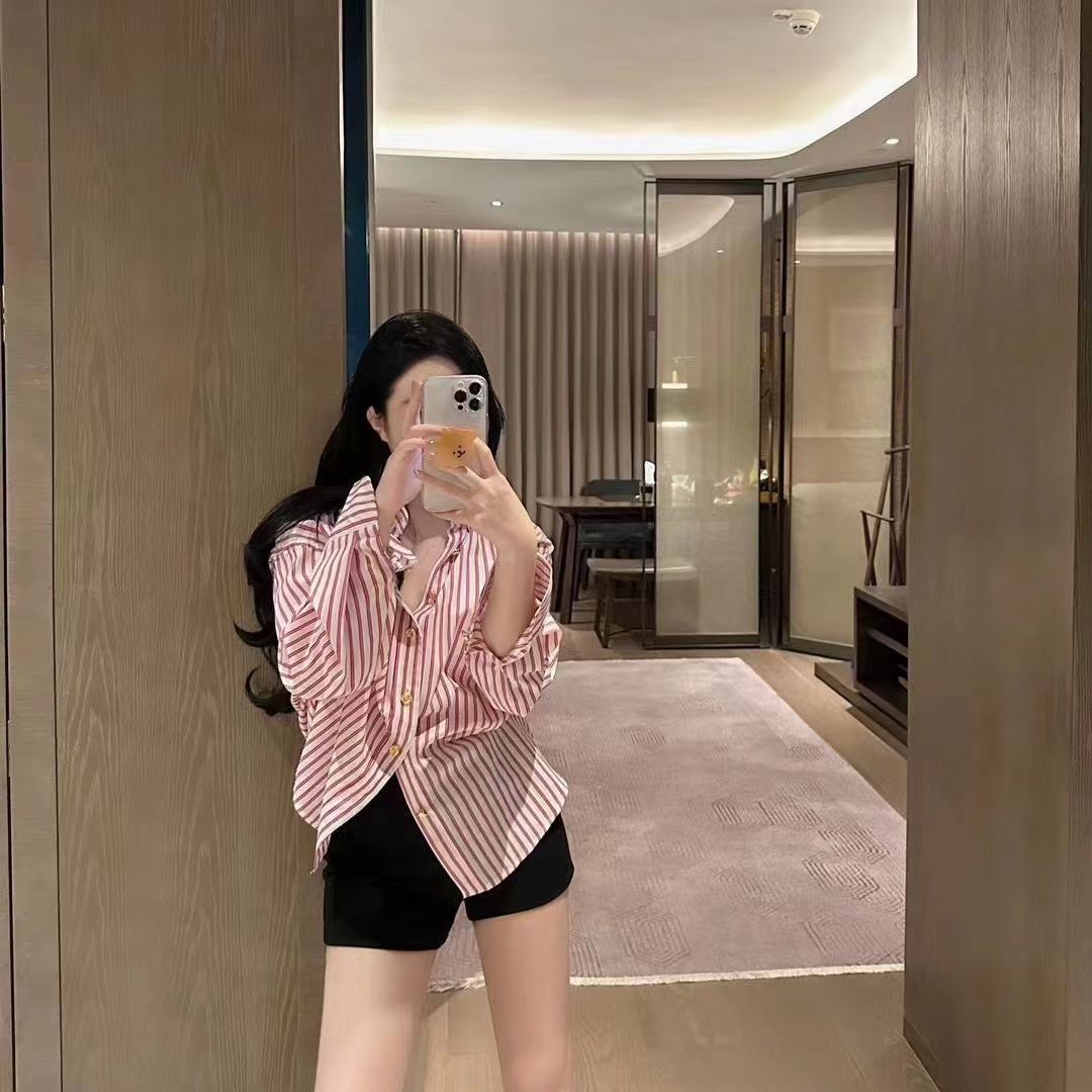 【tops】ストライプ柄長袖シャツG23438