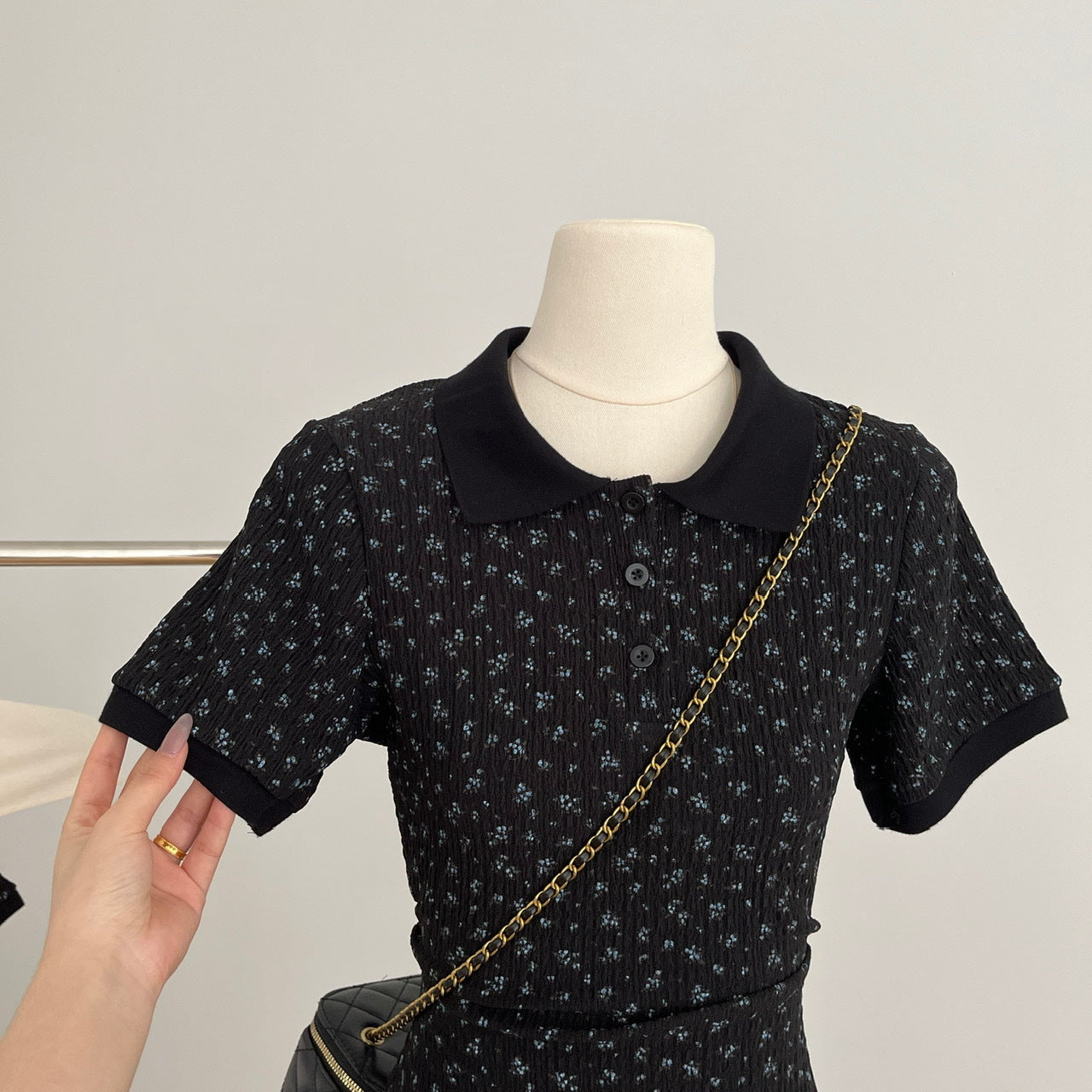 【dress】折り襟花柄ニットワンピースG21723