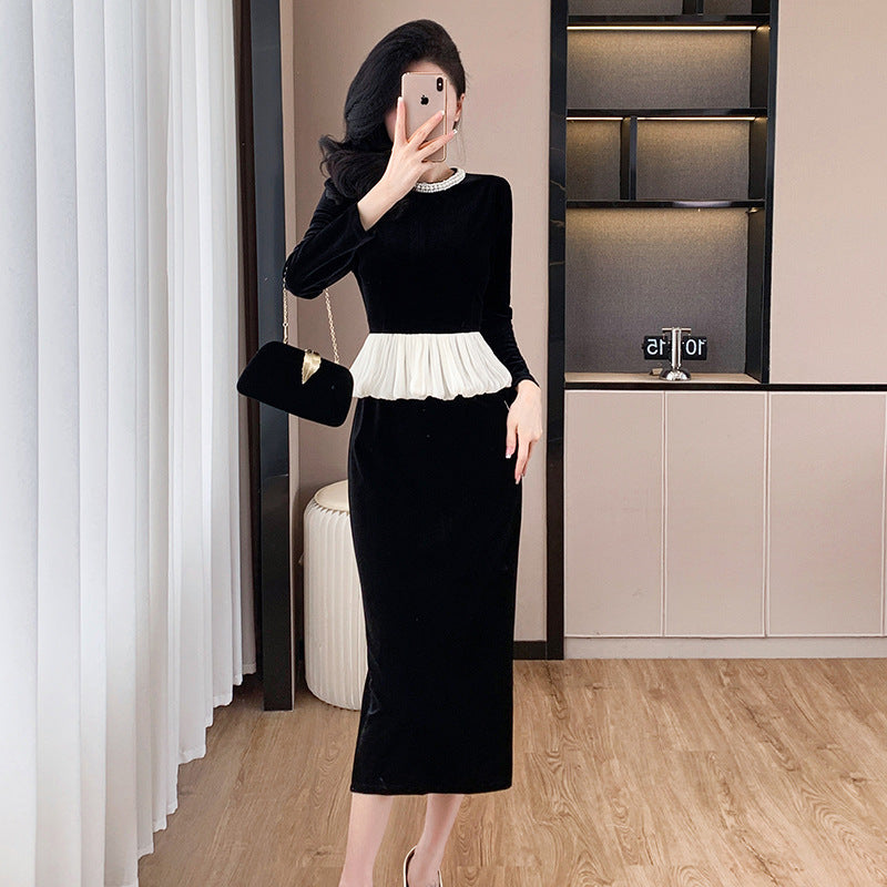 【dress】秋冬偽二つ切り替えワンピースG24555