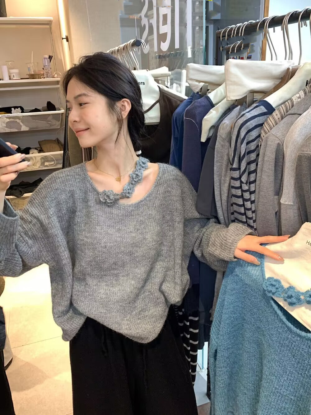 【tops】ゆったりオブリークネックニットG23838