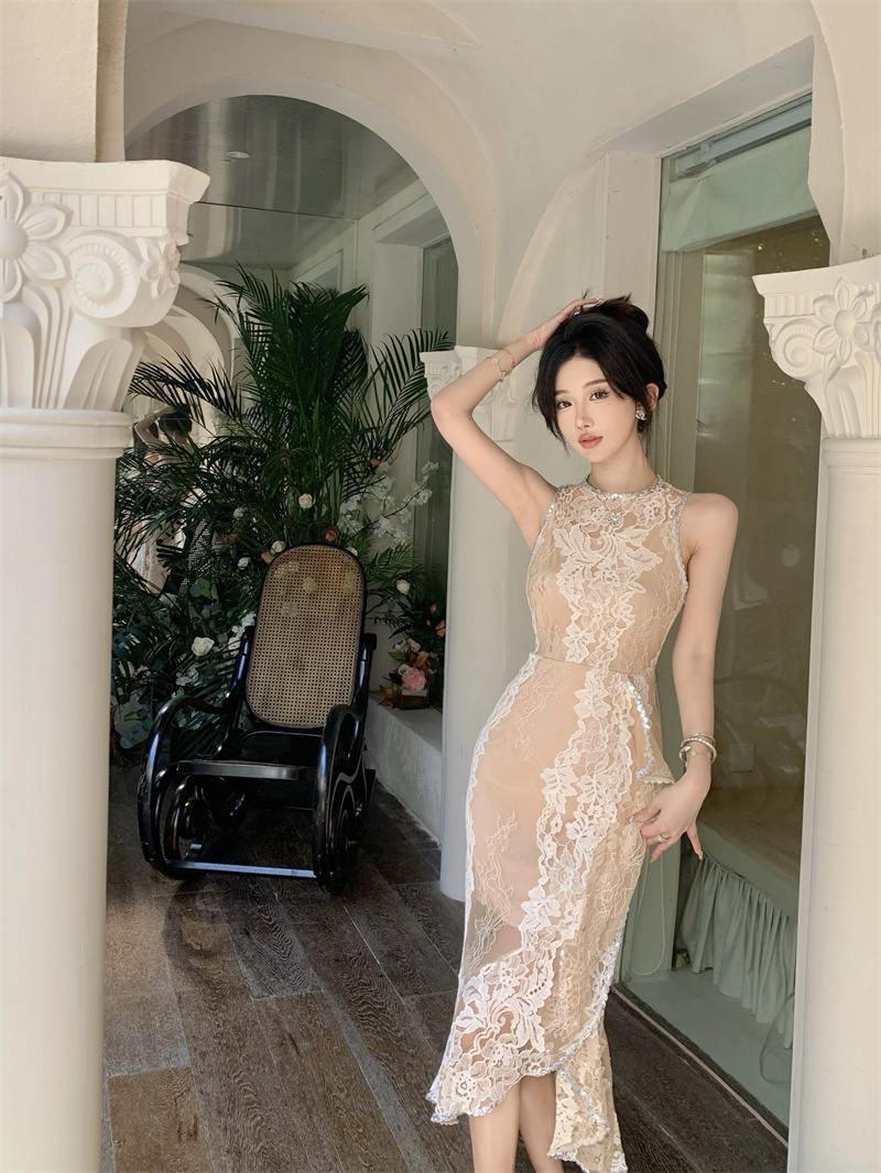 【dress】フリルスリットタイトレースワンピースG21729