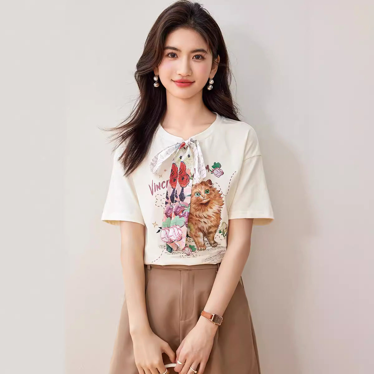 【tops】ラウンドネックプリントTシャツG21958
