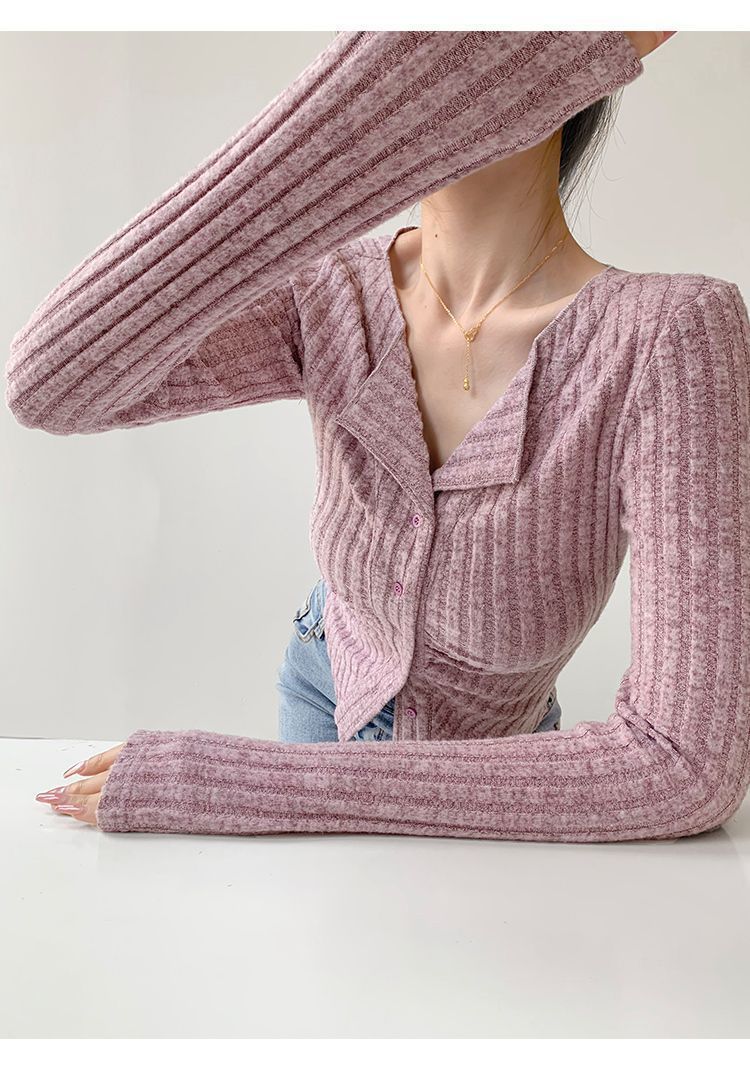 【outer】ラペルニットカーディガンF8419